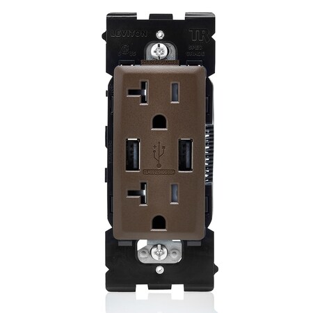 Leviton COMBINATION DEVICE SWITCH COMB DPLX RCPTCL 20A TYP A-A WAL BARK RUAA2-WB